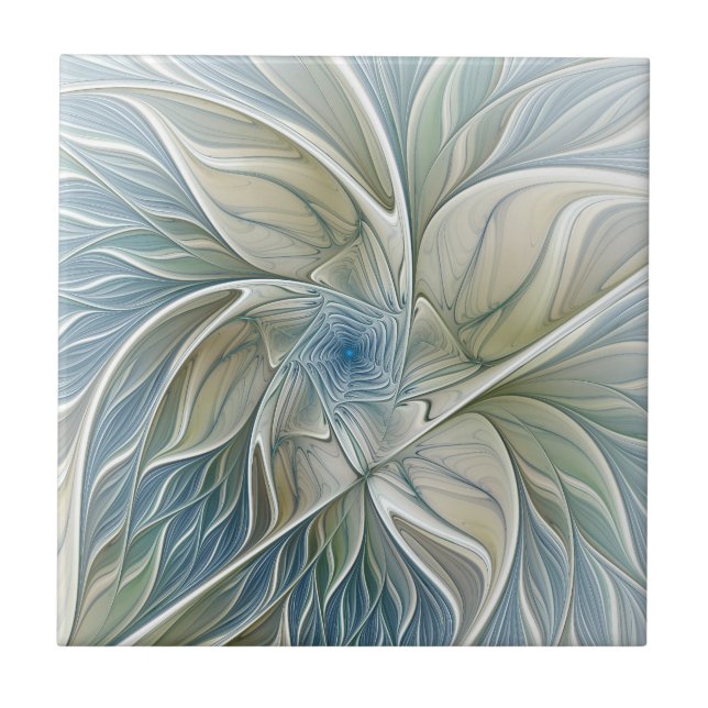 Padrão Floral Sonho Abstrato Azul Caqui Fractal (Frente)