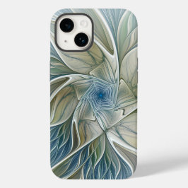 Padrão Floral Sonho Abstrato Caqui Azul Fractal