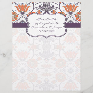 Padrão Floral Suavemente Laranja e Roxo