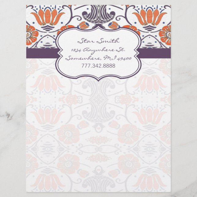 Padrão Floral Suavemente Laranja e Roxo (Frente)