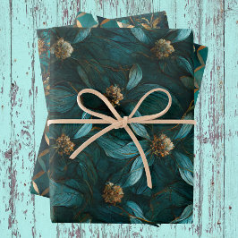 Padrão Floral Teal e Dourado