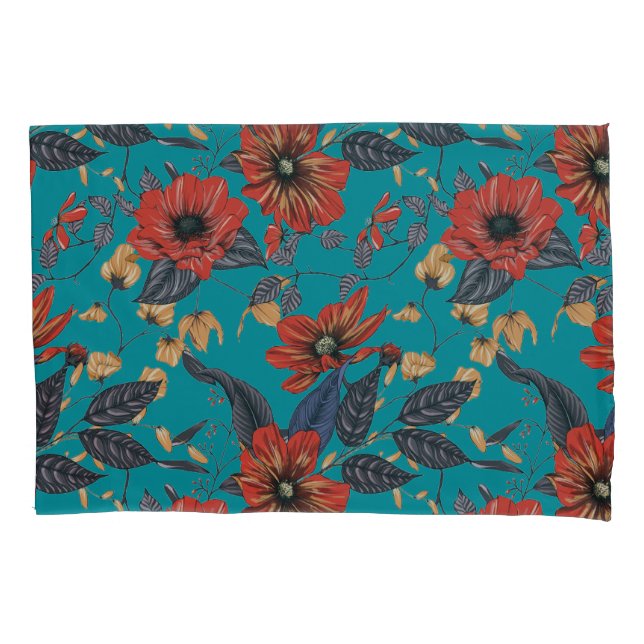 Padrão Floral Teal e Vermelho (Frente)
