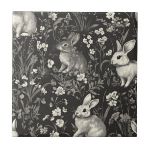 Padrão Floral Toile de Coelhinho Elegante Vintage