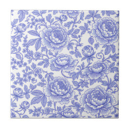 Padrão Floral Toile Francês Azul