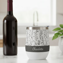 Padrão Floral Toile Preto Branco Nome Personalizad