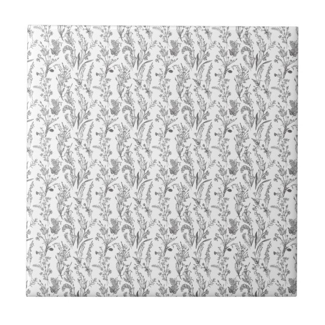 Padrão Floral Toile Preto e Branco Antigo (Frente)