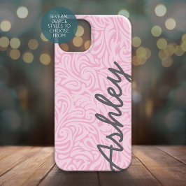 Padrão Floral Trendy com nome - rosa e cinza