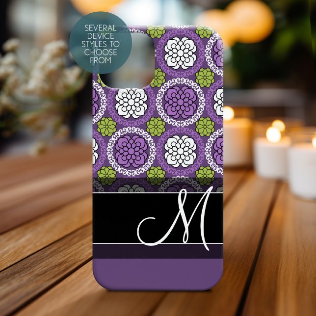 Padrão Floral Trendy - Orquídea e Verde limão (Personalized Phone Case with Monogram)