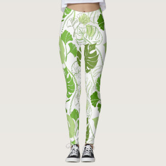 Padrão floral tropical verde em leggings