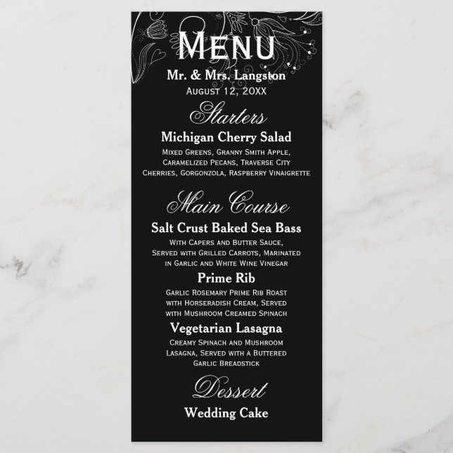 Padrão Floral Tulipa Preta/Branca - Menu Recepção (Frente)