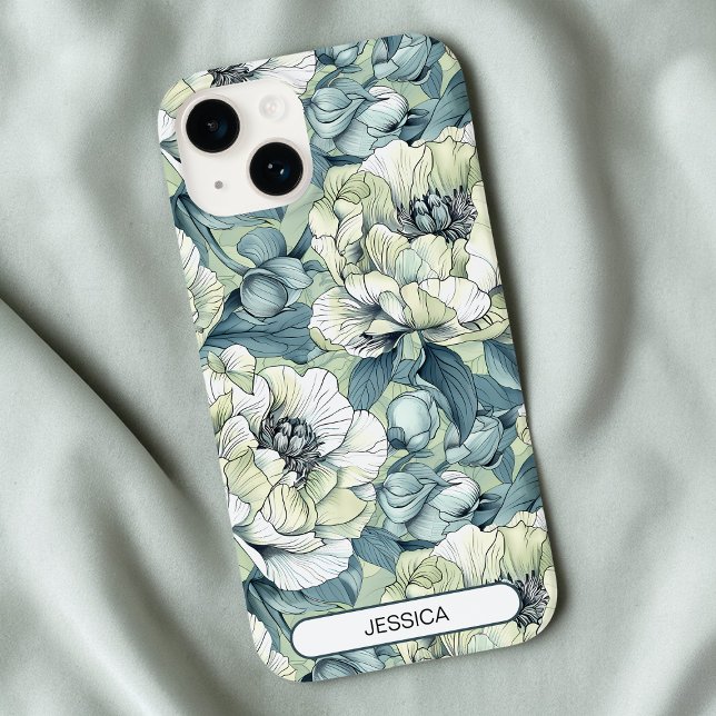 Padrão Floral Verde de Flores Lindas Personalizado (Green Floral Cute Flowers Pattern Custom Modern Case-Mate iPhone Case)