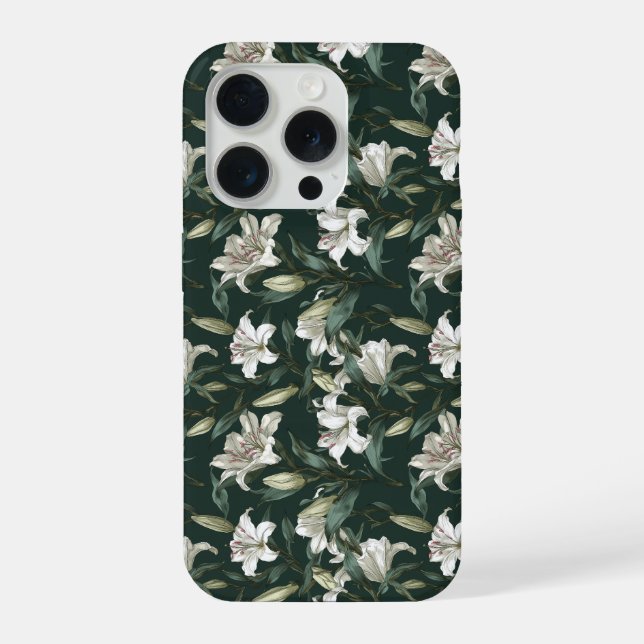 Padrão Floral Verde Lírio Branco Clássico (Verso)