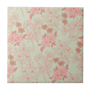 Padrão Floral Verde Rosa Retro Y2K Anos 70