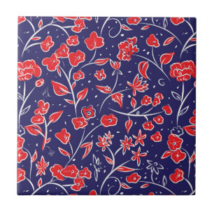 Padrão Floral Vermelho e Azul