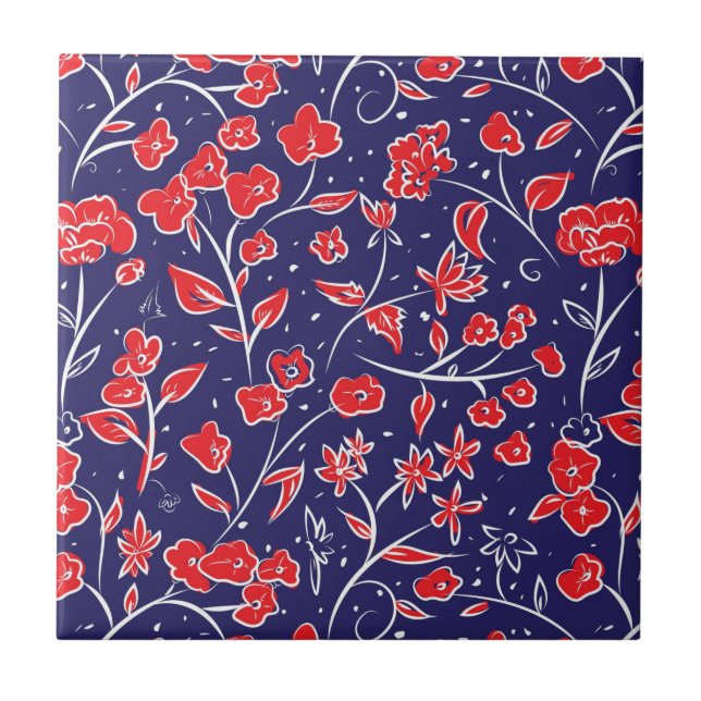 Padrão Floral Vermelho e Azul (Frente)