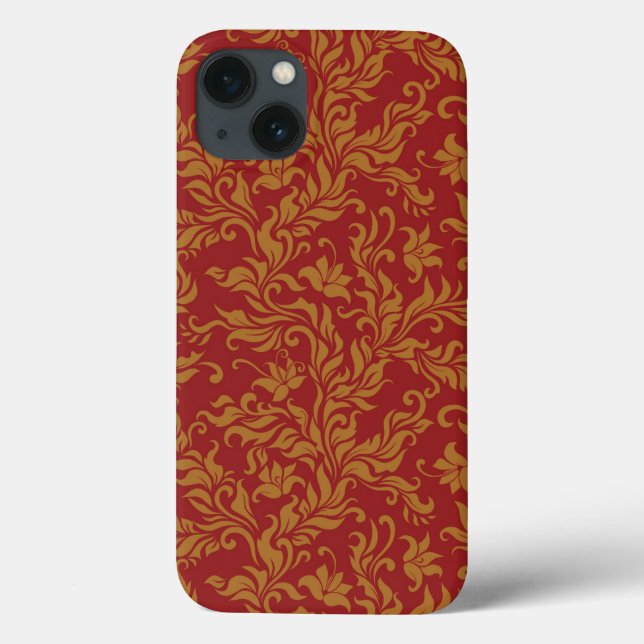 Padrão Floral Vermelho e Dourado (Verso)