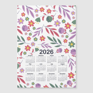 Padrão Floral Vermelho e Roxo do Calendário 2026