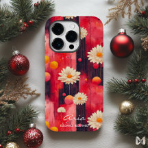 Padrão Floral Vermelho Intenso com Citação do Nome