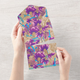 Padrão floral vibrante com púrpura e azul f