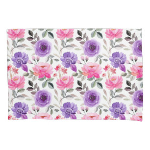 Padrão Floral Vibrante em Aquarela em Rosa e Roxo