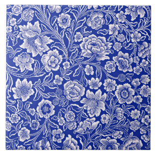 Padrão Floral Vintage em Azul Vibrante
