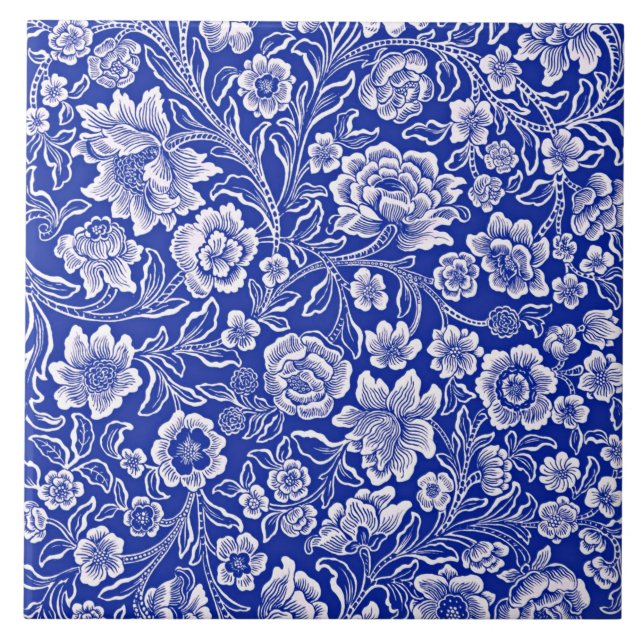 Padrão Floral Vintage em Azul Vibrante (Frente)