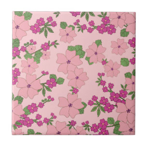Padrão floral, violeta pastel e rosa,