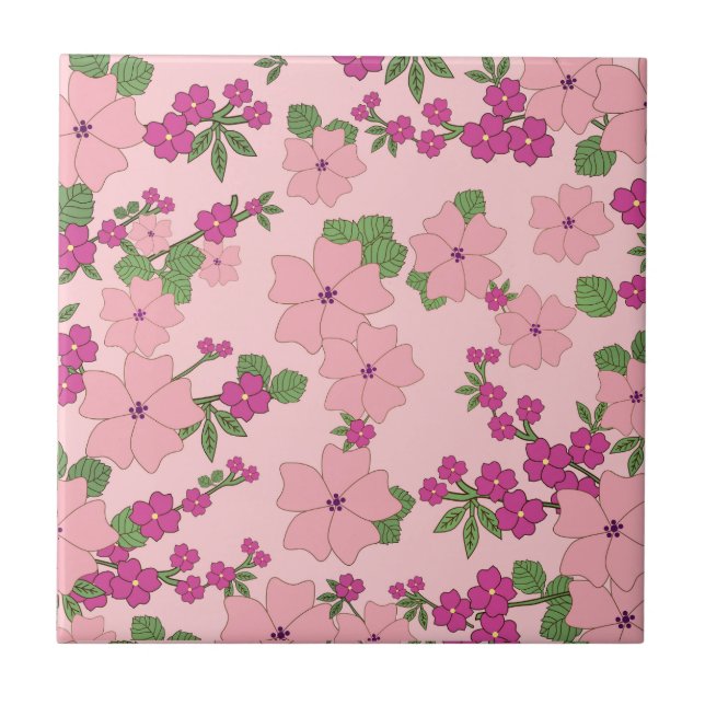 Padrão floral, violeta pastel e rosa, (Frente)