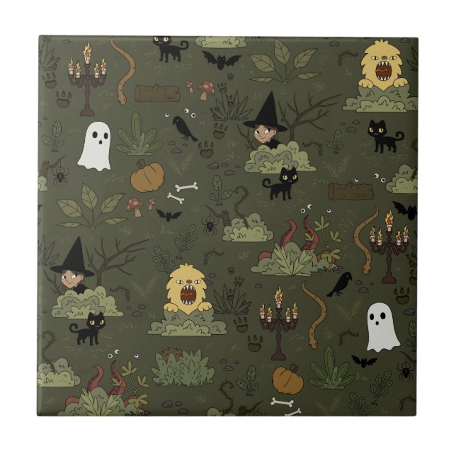 Padrão Fofo de Floresta Assombrada de Halloween (Frente)