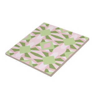 Padrão Geométrico Abstrato em Verde e Rosa Pastel