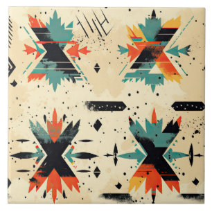 Padrão geométrico abstrato retrô asteca laranja