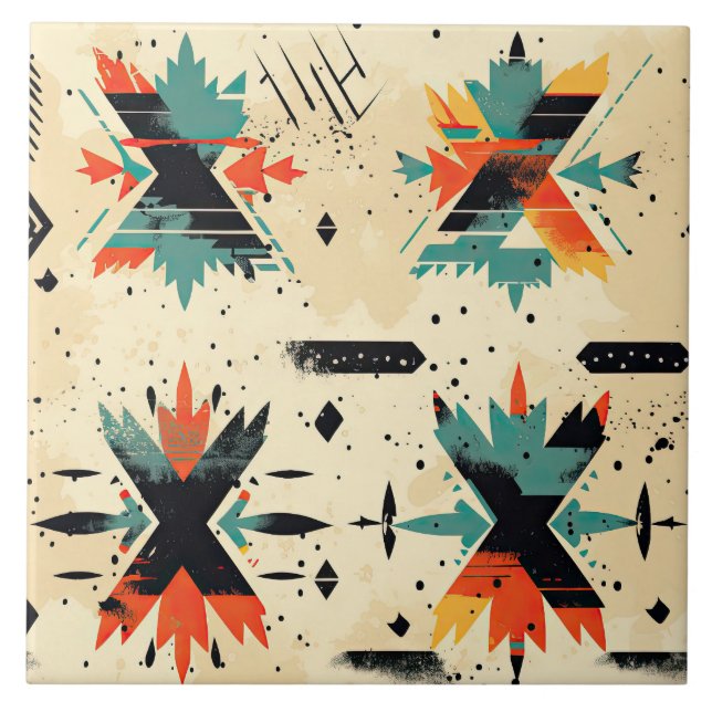 Padrão geométrico abstrato retrô asteca laranja (Frente)