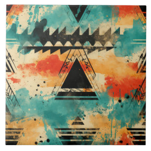 Padrão geométrico abstrato retro Azteca laranja