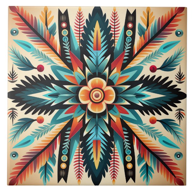 Padrão geométrico abstrato tribal asteca laranja (Frente)