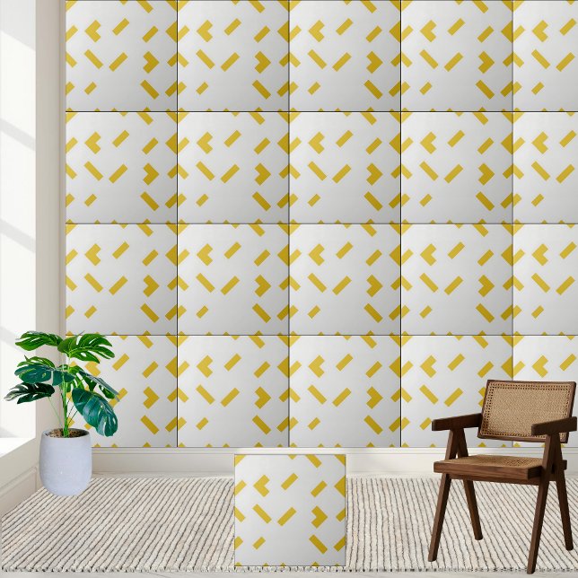 Padrão Geométrico Amarelo e Branco Moderno (Modern Geometric Yellow and White Pattern Ceramic Tile)
