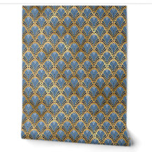 Padrão Geométrico Art Déco em Azul e Dourado