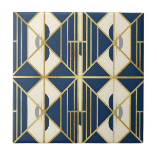 Padrão Geométrico Art Déco em Azul Marinho e Doura