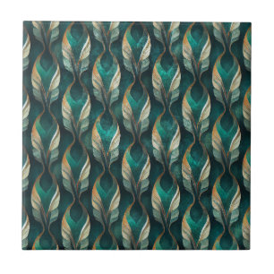 Padrão Geométrico Art Déco em Verde Água e Dourado