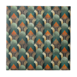 Padrão Geométrico Art Deco em Verde Água e Dourado