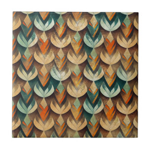 Padrão Geométrico Art Déco em Verde Água e Dourado