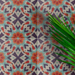 Padrão Geométrico Aztec de Motifs Com Distância Vi<br><div class="desc">Esse azulejo cerâmico apresenta um design geométrico cativante que ecoa a intrincada arte dos padrões tradicionais asteca ou maia. O estilo gráfico é caracterizado por suas formas simétricas e angulares, criando um apelo visual ousado e dinâmico. A paleta de cores ricas apresenta tons vibrantes de vermelho, azul e lacre, que...</div>