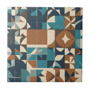 Padrão Geométrico Azul Escuro, Turquesa, Marrom e 