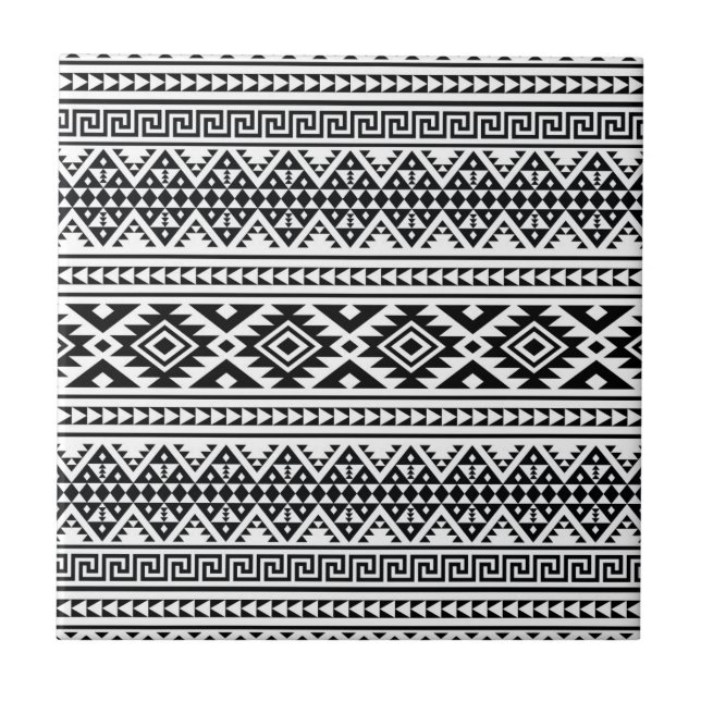 Padrão Geométrico Branco Negro Tribal Aztec Boho (Frente)