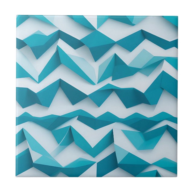 Padrão Geométrico Chevron 3D em Azul Turquesa (Frente)