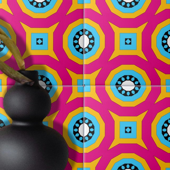 Padrão geométrico colorido, rosa quente e turquesa (Criador carregado)