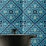 Padrão Geométrico Complexo de Azul e Indigo<br><div class="desc">Esse azulejo cerâmico apresenta um padrão caleidoscópico complexo e simétrico que se desenrola em repetição harmoniosa, criando um efeito visual mesmerizante. O design é caracterizado por vários tons de azul, da luz ao escuro, que são belamente contrastados por cinzas e sotaques negros. O padrão é composto por formas geométricas que...</div>