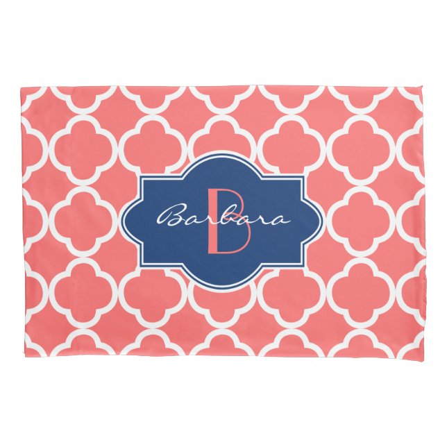 Padrão Geométrico Coral & White Quatrefoil (Frente)