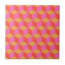 Padrão Geométrico Cubo Quadrado Laranja Rosa Retro