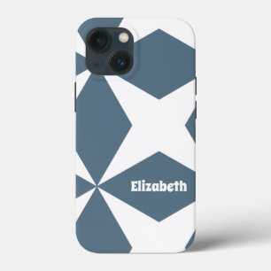 Padrão Geométrico Cute Nome Personalizado Branco e