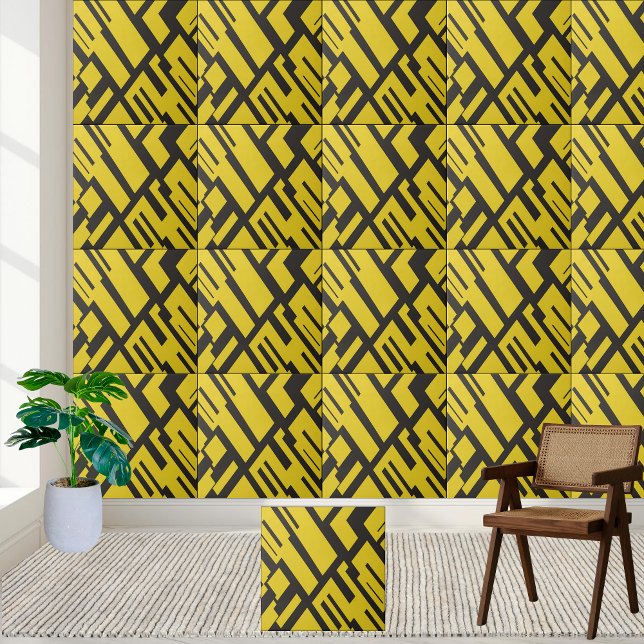 Padrão Geométrico de Abstrato amarelo e preto (Geometric Yellow and Black Abstract Pattern Ceramic Tile)